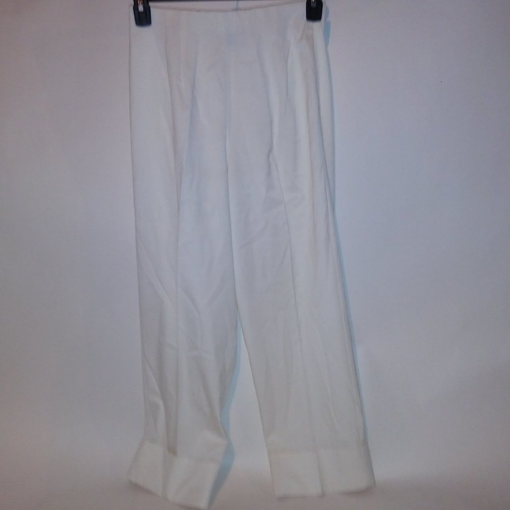 Super Slimmer Pants Womens Size 10 Ivory White Solid Cuffed Hem Waist Unstretche
